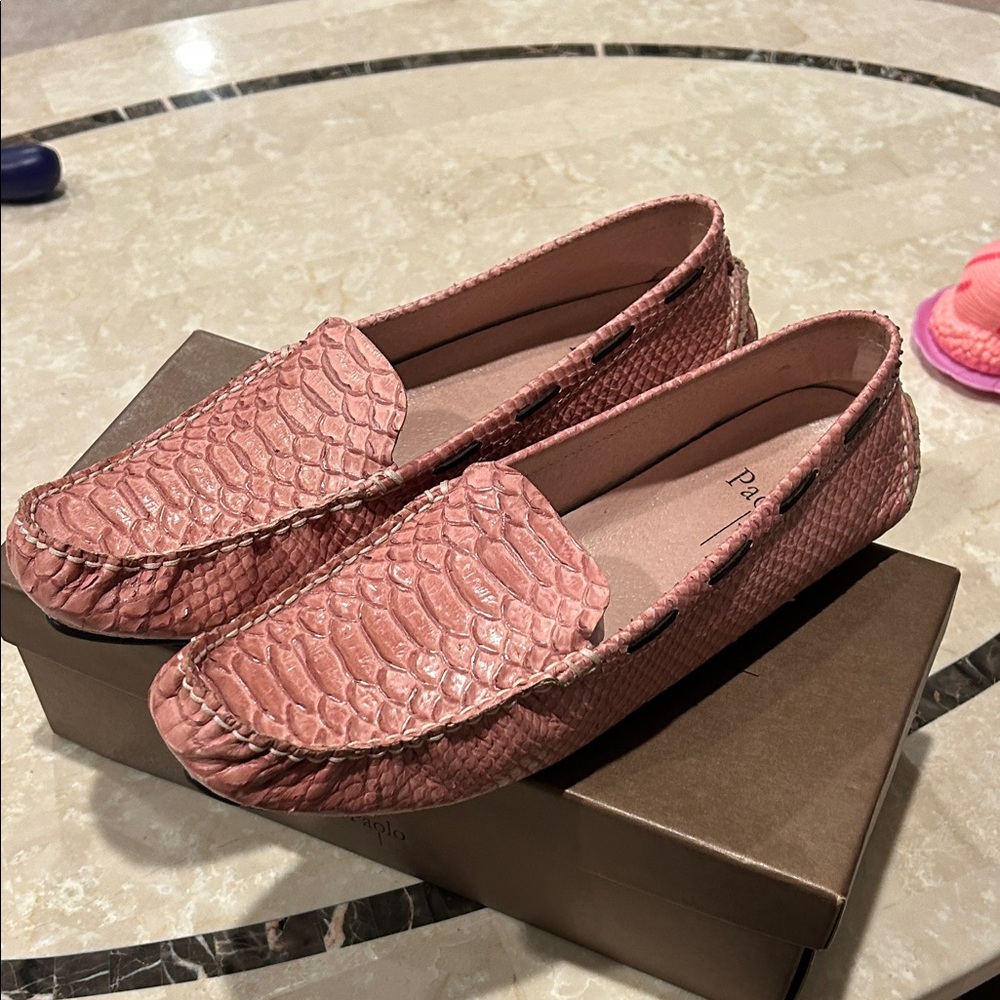 Paolo Pink Snake-Embossed Moccasins
